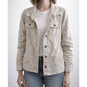 Linda Anderson Long Sleeve Fringe Cotton Jacket Tan Beige Medium